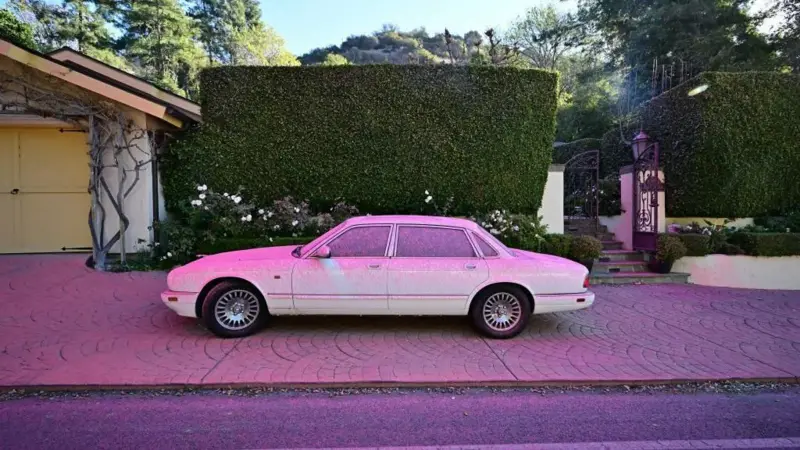 Carro en Los Angeles con polvo rosa