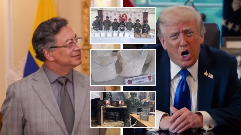 Colage con Petro,Trump y drogas