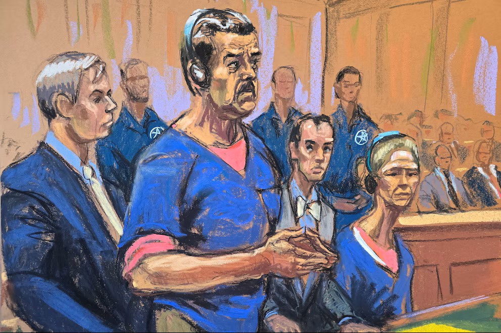 Caraicatura de Madro en corte NYC