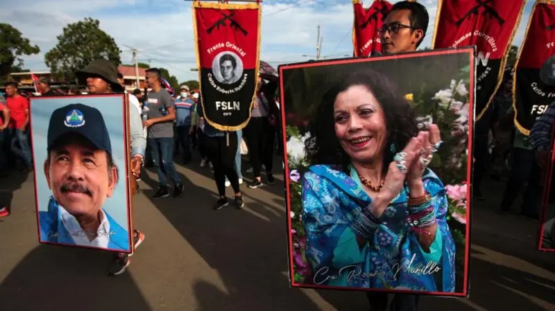 Marcha en apoyo a Ortega y Murillo, dictadores de Nicaragua