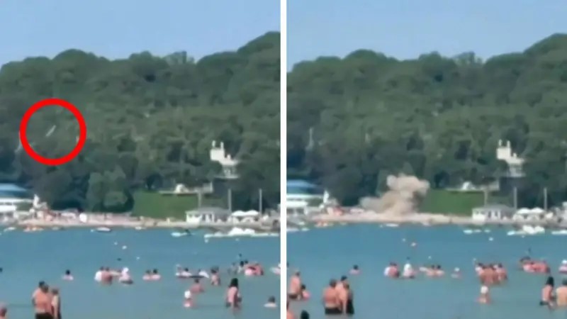dron de ucrania impacta en playa llena de turistas en Rusia