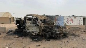 Camion destruido por bombardeo de Iran en base de USA