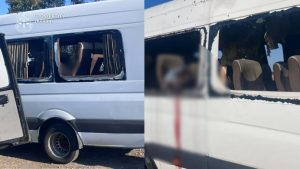 Composicion fotografica de ataque ruso a una combi en Ucrania