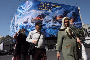 Pancarta en una calle de Iran