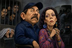 Caricatura de Daniel Otega y su esposa