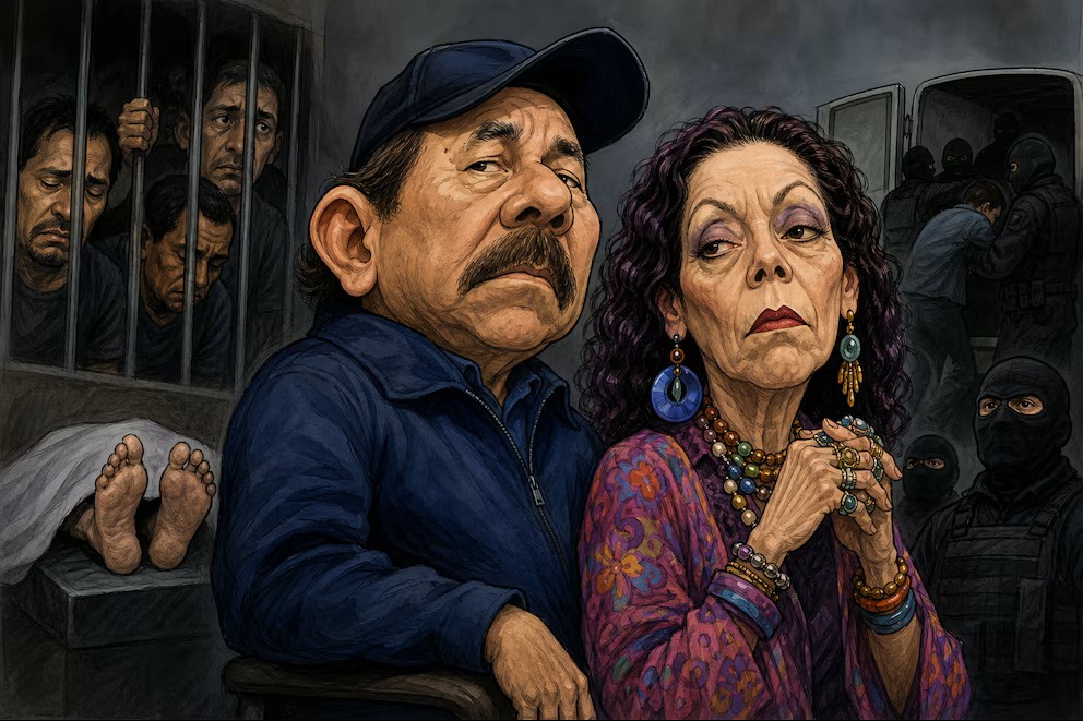 Caricatura de Daniel Otega y su esposa